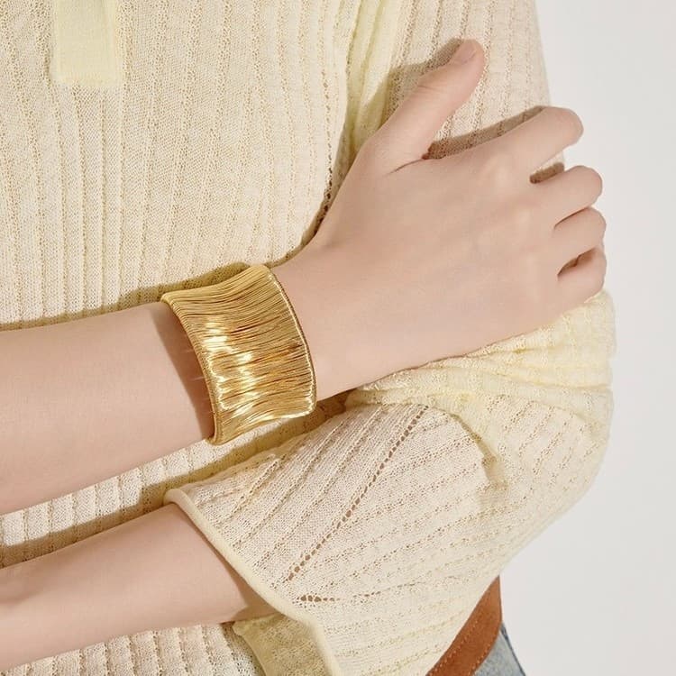 Pulseira Longa Feminina, Banhada a Ouro/Prata, Design Trançado Moderno, Pulseira Elegante de Luxo UVT9