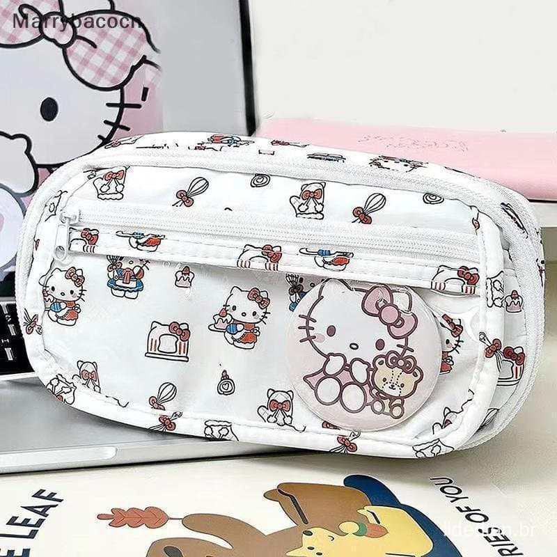 [MAR] 1 Estojo de Lápis Fofo da Hello Kitty, Estojo Multifuncional de Grande Capacidade com Janela Visual 546645