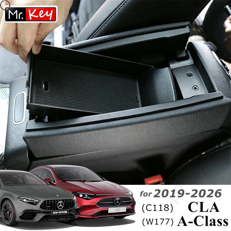 [Mr.Key] Adequado Para Mercedes Classe A CLA C118 A180 Bandeja De Inserção De Apoio De Braço Tapete Antiderrapante Armaz