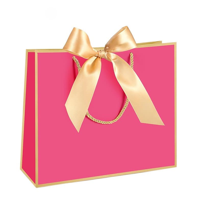 Saco De Presente De Papel 5 Pces Com Alça , Embalagem Padrão De Linha De Ouro Base Rosa Para O Feriado Brithday