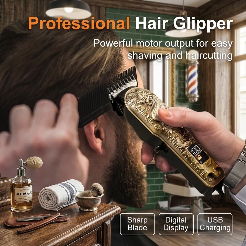 Maquina De Barba Eletrica Dragão Máquina Cortar Cabelo Sem Fio Smart LCD Modelo Dragão Acabamento Pezinho 5W