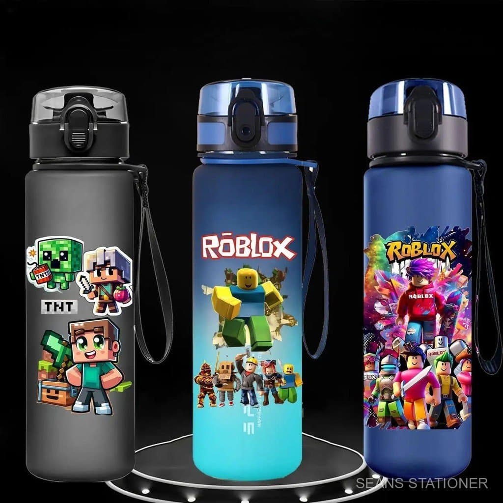 Garrafa Térmica Infantil MC Minecraft Roblox com Canudo e Tampa Anti-Queda, 560 ML, para Bebidas, Café, Meninos e Menina