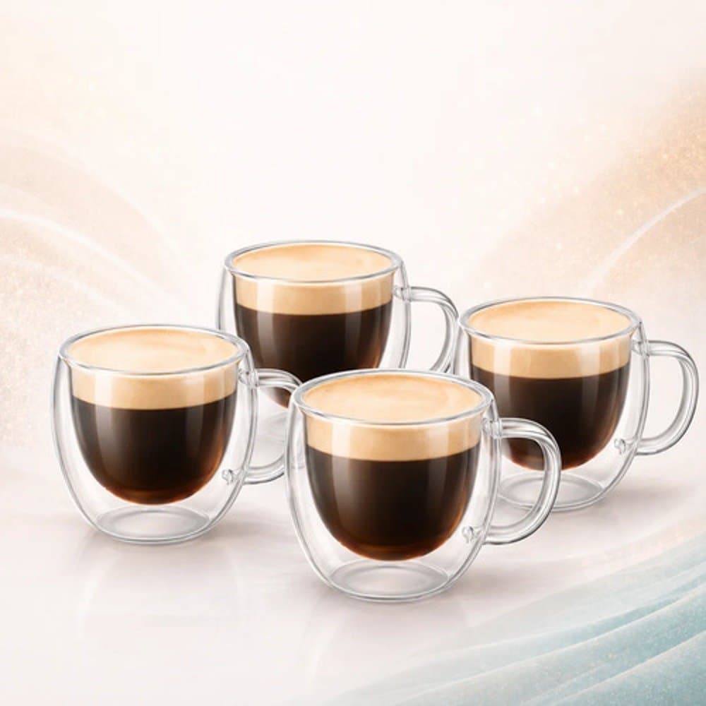 Kit Xícaras Vidro Duplo Térmico Café 80ml Premium Luxo Transparente Kit Com 4