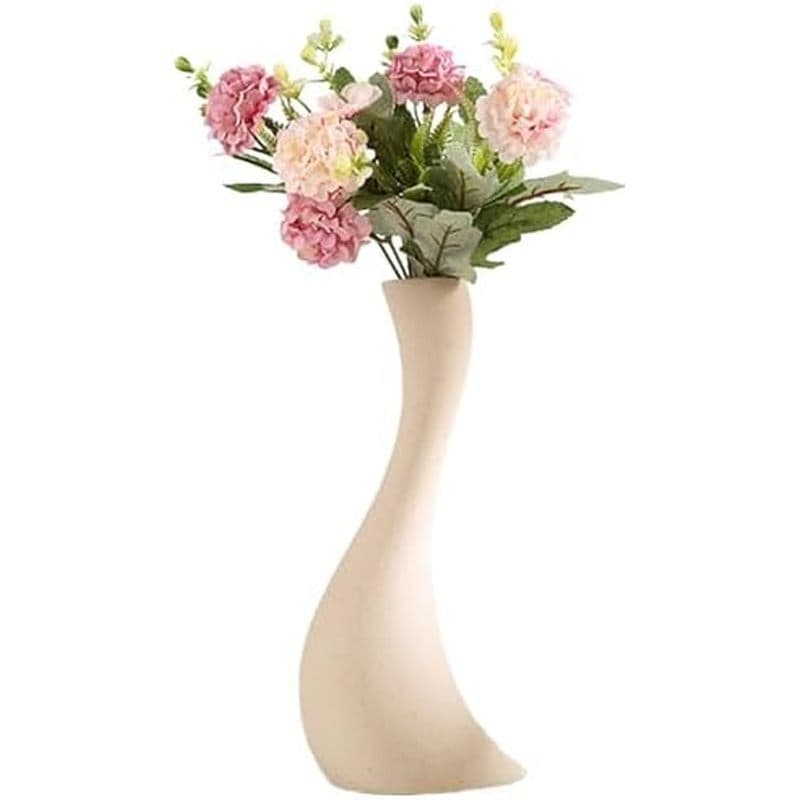 Vaso De Cerâmica Em Forma De Pinguim , Minimalista Curvo Moderno De 10.2 " Para Seco & amp ; Flores Frescas Branco Cremo