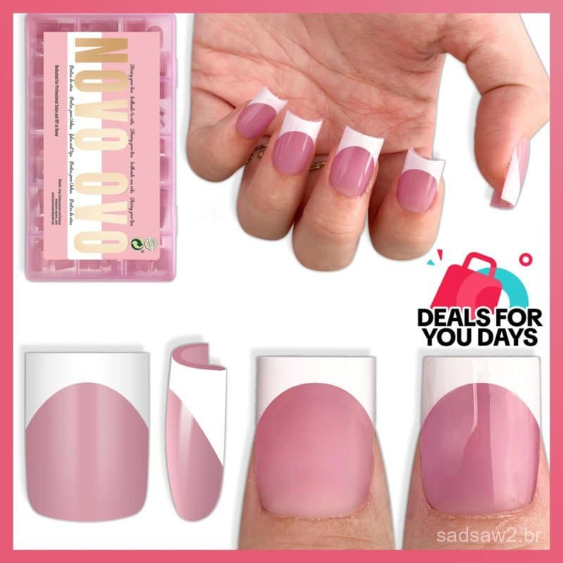 NOVOOVOShortSharpSquareFrenchTipNailTipsPressonBERRYPINK,NeedBuilderGelTopCoatNailGlue,SoftGelFakeNailExtension,FullCove