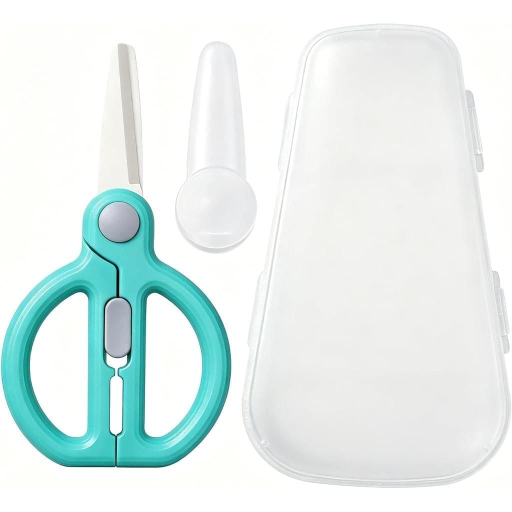 Tesoura para Alimentos de Bebê com Estojo de Viagem, Tesoura de Cerâmica para Crianças, Tesoura para Bebês com Trava de