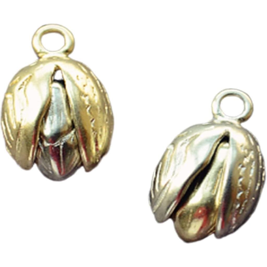 Pingente de chaveiro em formato de pistache aberto, bicolor (latão e cobre branco), amuleto, pequeno ornamento, enfeite