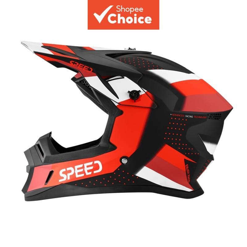 Capacete de motocross de geometria SPEED preto brilhante/vermelho/branco, capacete off-road à prova de choque para moto