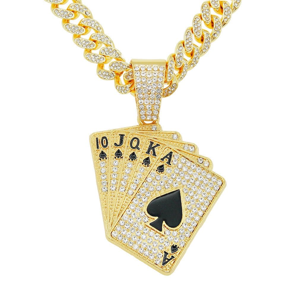 Novo Corrente Cravejada Personalizado Diamante Jogando Cartão Pingente Colar Acessórios Ocidental Hip-Hop Dança Legal Pu