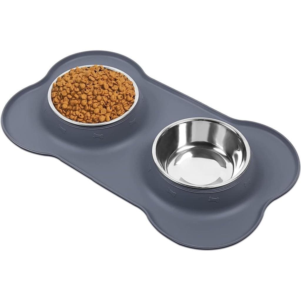 Conjunto de Tigelas para Ração e Água para Cães AsFrost em Aço Inoxidável, Tigelas para Cães com Base de Silicone Antide