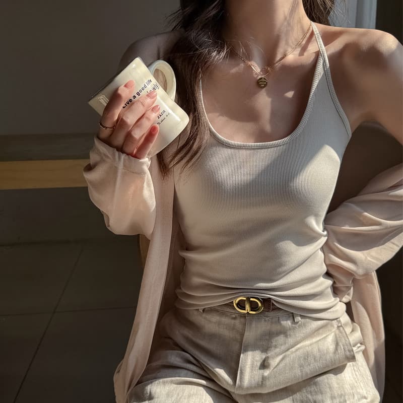 Primavera verão estilo básico All-Match rosqueado algodão Bottoming pequeno estilingue feminino interior wearable exteri