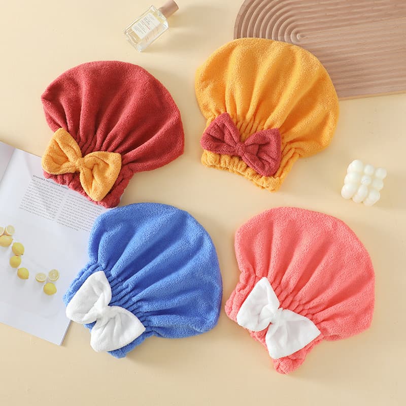 Touca De Secagem De Cabelo De Microfibra Com Laço Bonito , Chapéu De Turbante Absorvente Rápido Faixa Elástica Alta