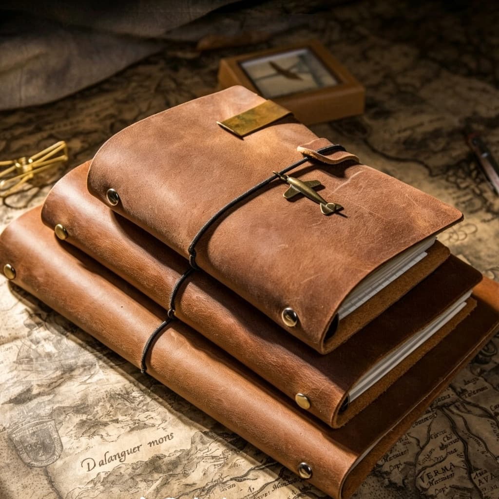 Livro de couro de primeira camada feito à mão, manual de couro genuíno, caderno retrô nostálgico, diário de viagem