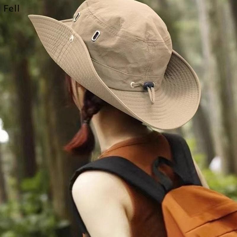 [Fel] Chapéus De Cowboy Ocidentais Com Cordão Para Acampamento Ao Ar Livre , Guarda-Sol Simples , Boné De Pescador , Ven