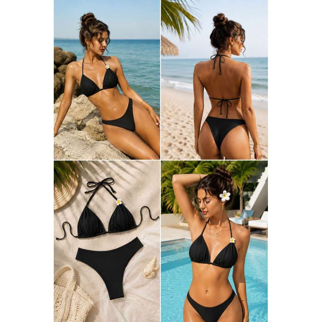 Biquíni Feminino Premium Cortininha Liso Ajustável Praia Piscina Verão Alta Qualidade