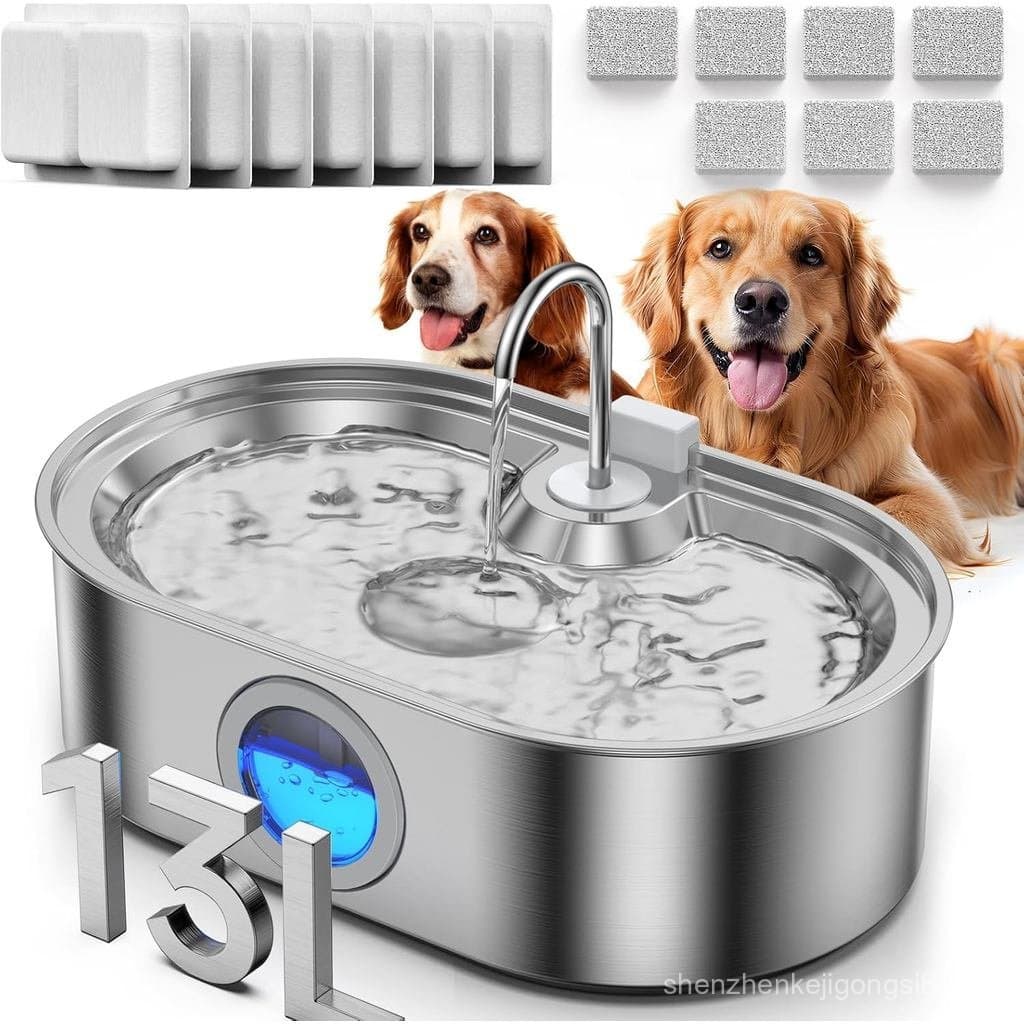 Fonte de Água para Cães de Grande Porte de 3,4 Galões (13L), em Aço Inoxidável, com Área de Beber Mais Profunda e Larga,