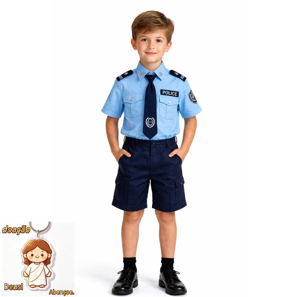 Fantasia Infantil Uniforme Policial Menino Farda Luxo Festa Cosplay