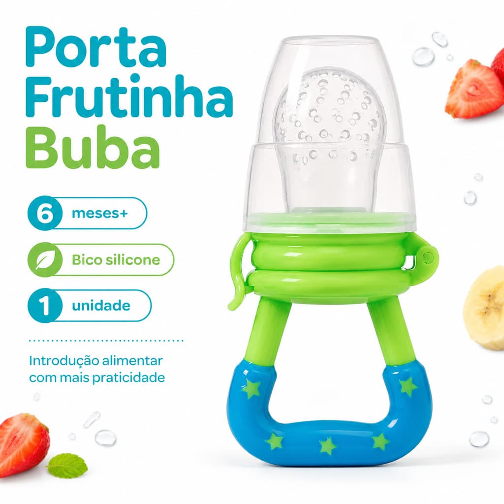 Porta Frutinha Buba Alimentadora Bico Silicone Bebê 6+ Alimentação Bebê Chupeta Silicone Frutas Infantil