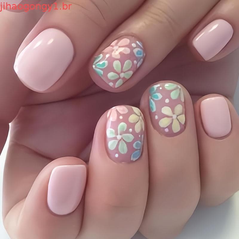 24 Unidades De Unhas De Pressão De Flores Coloridas-Conjunto De Arte Curtas , Quadradas , Falsas , Primavera-Verão , Ac