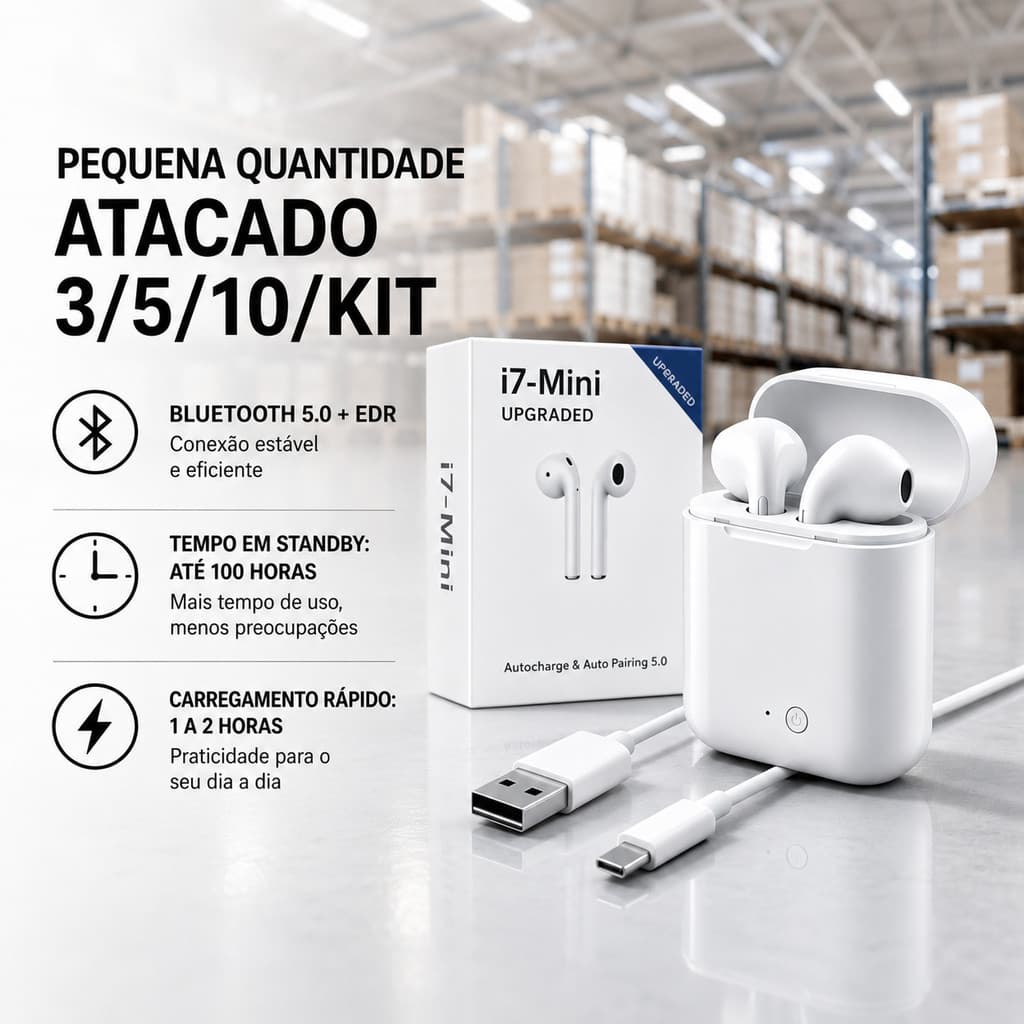 Atacado Profissional Fone Bluetooth Altomex I7-Mini 5.0 | Áudio Premium Estojo 600mAh | Revenda Lote Grande Presente