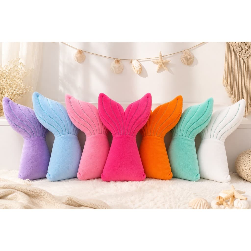 Almofada Cauda Sereia Decorativa em Velboa – Pelúcia Macia 30x25 cm