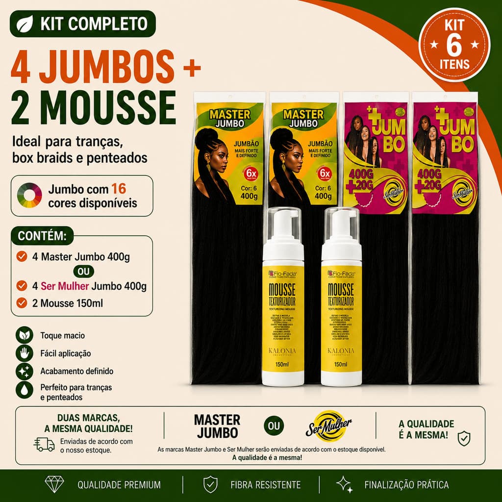 Kit 4 Jumbo Para Tranças Box Braids + 2 Mousse Finalizador 150ml
