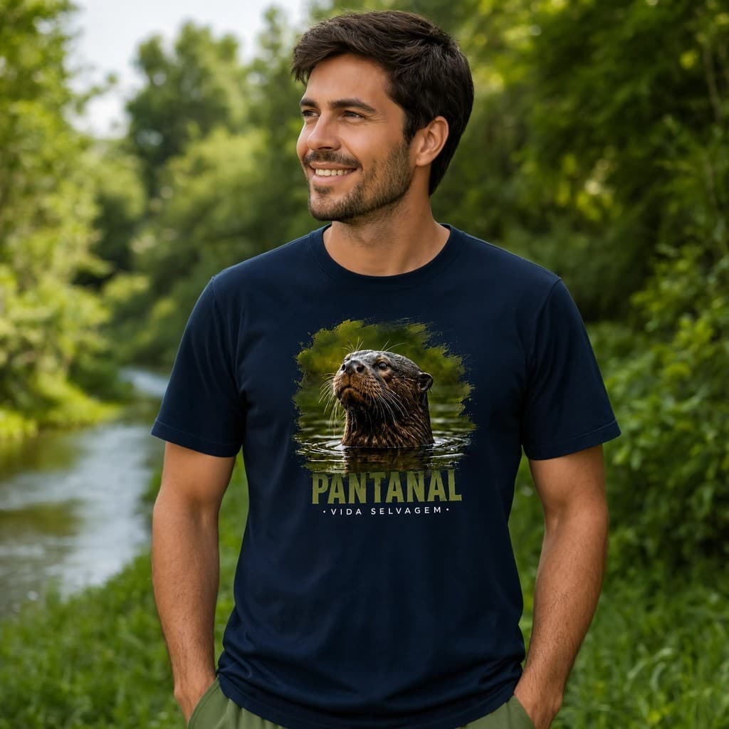 Camiseta Pantanal Arte Ariranha Exclusiva Algodão Premium Estilo Casual Confortável