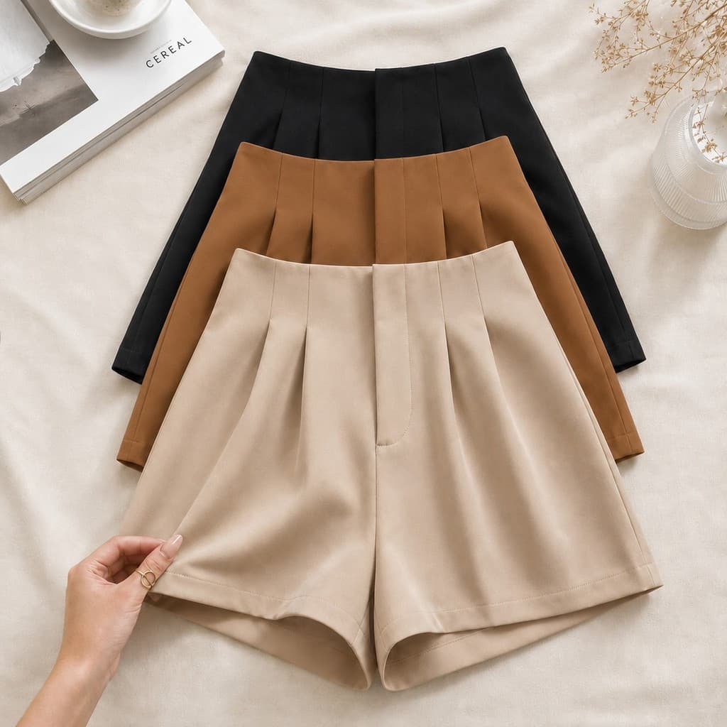 Shorts Alfaiataria Feminino Cintura Alta Elegante Soltinho Social Casual Com Zíper Lateral Premium