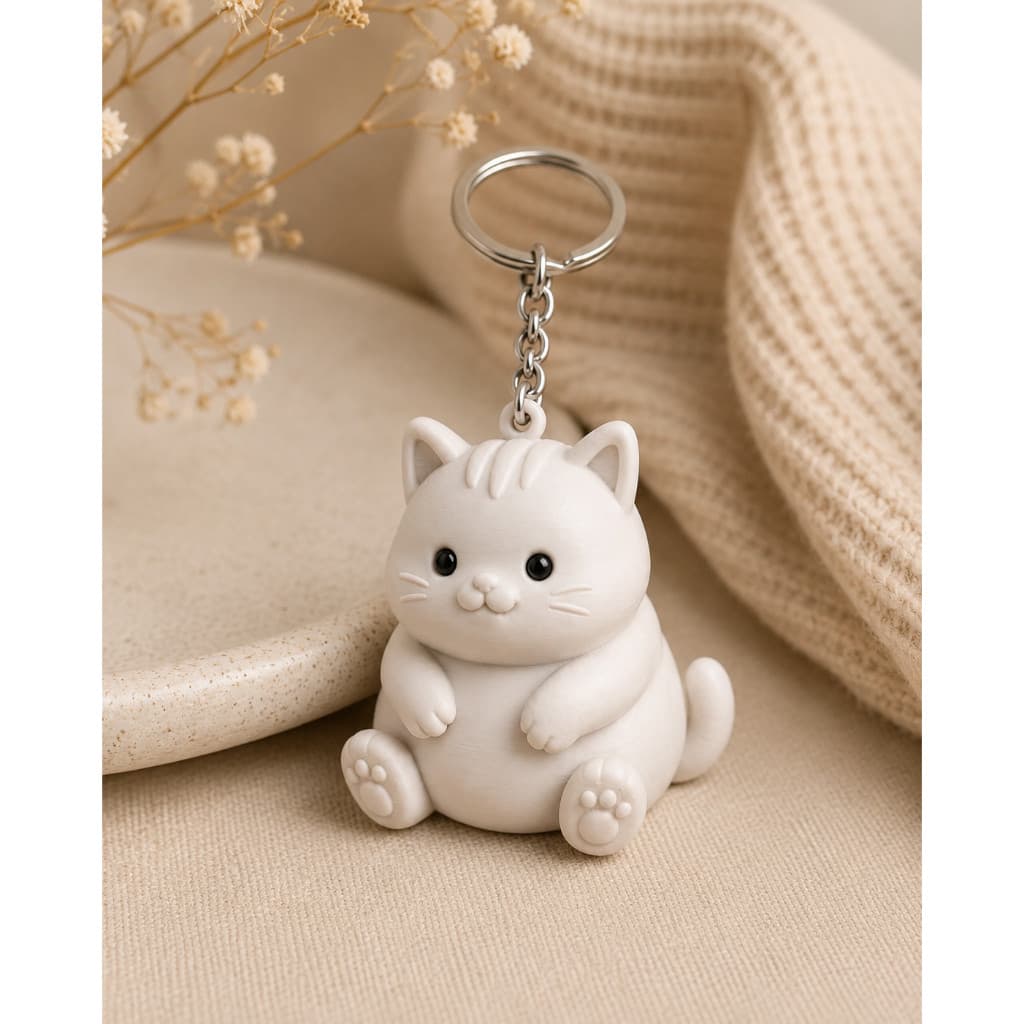 Chaveiro Gatinho Kawaii Branco | Acessório Fofo Para Bolsa Mochila e Chaves | Cute Aesthetic