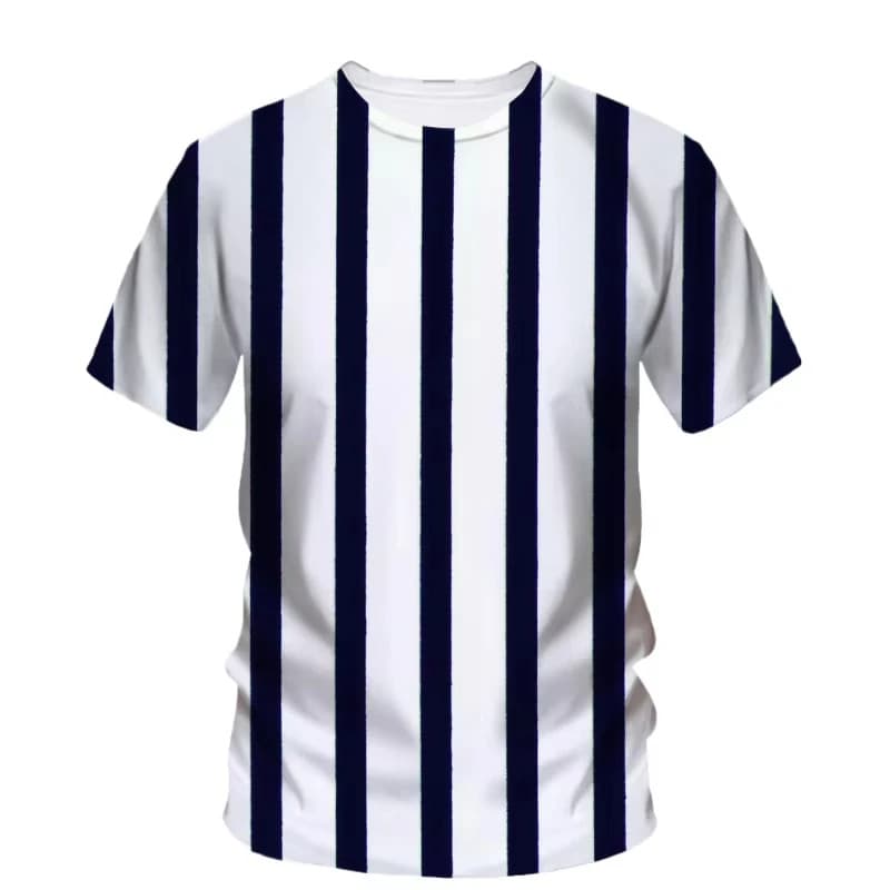 Moda Verão Contraste Cor Listras Gráfico Camiseta Em Torno Do Pescoço Impressão 3D Listrado Manga Curta Para Homem Varie
