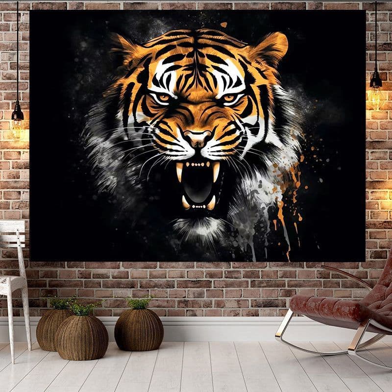 Tapeçaria de parede com motivos de tigre e leão, tecido de parede elegante para sala de transmissão ao vivo, decoração d
