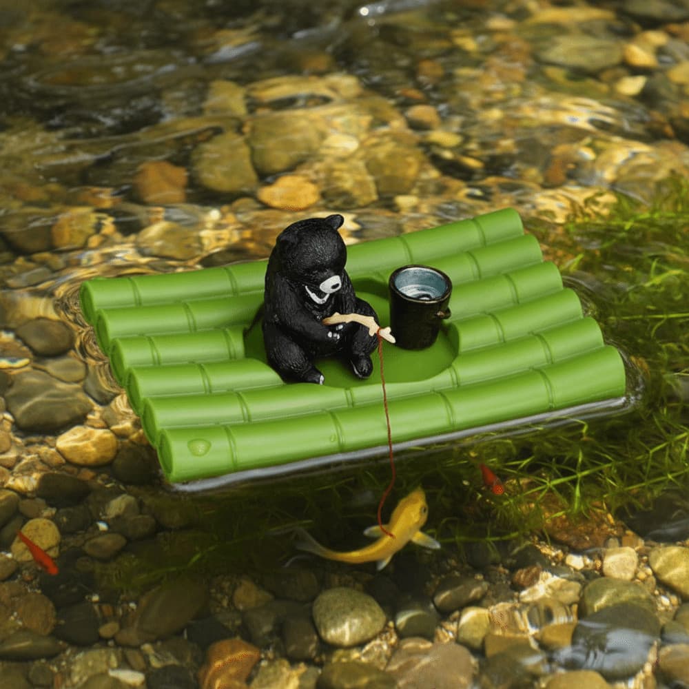 Decoração De Jangada De Bambu Para Aquário , Mini Pesca Realista De Panda , Artesanato De Paisagismo Flutuante Automátic
