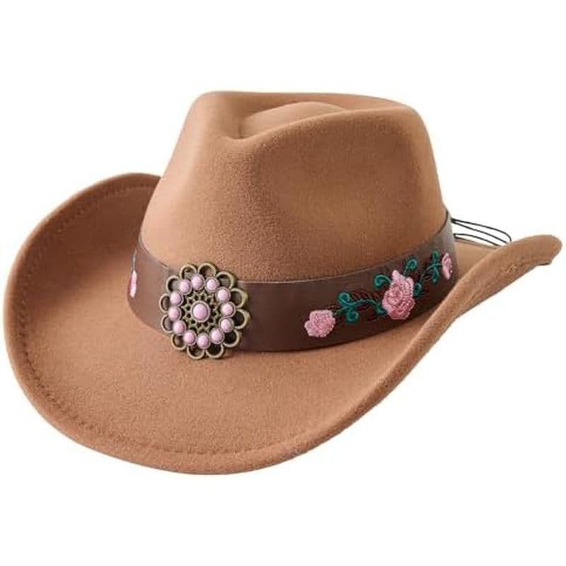 Jastore Chapéu De Cowboy Ocidental Para Crianças E Meninas Com Fivela De Flor Rosa Blet Cowgirl Aba Larga Fedora Chapéus