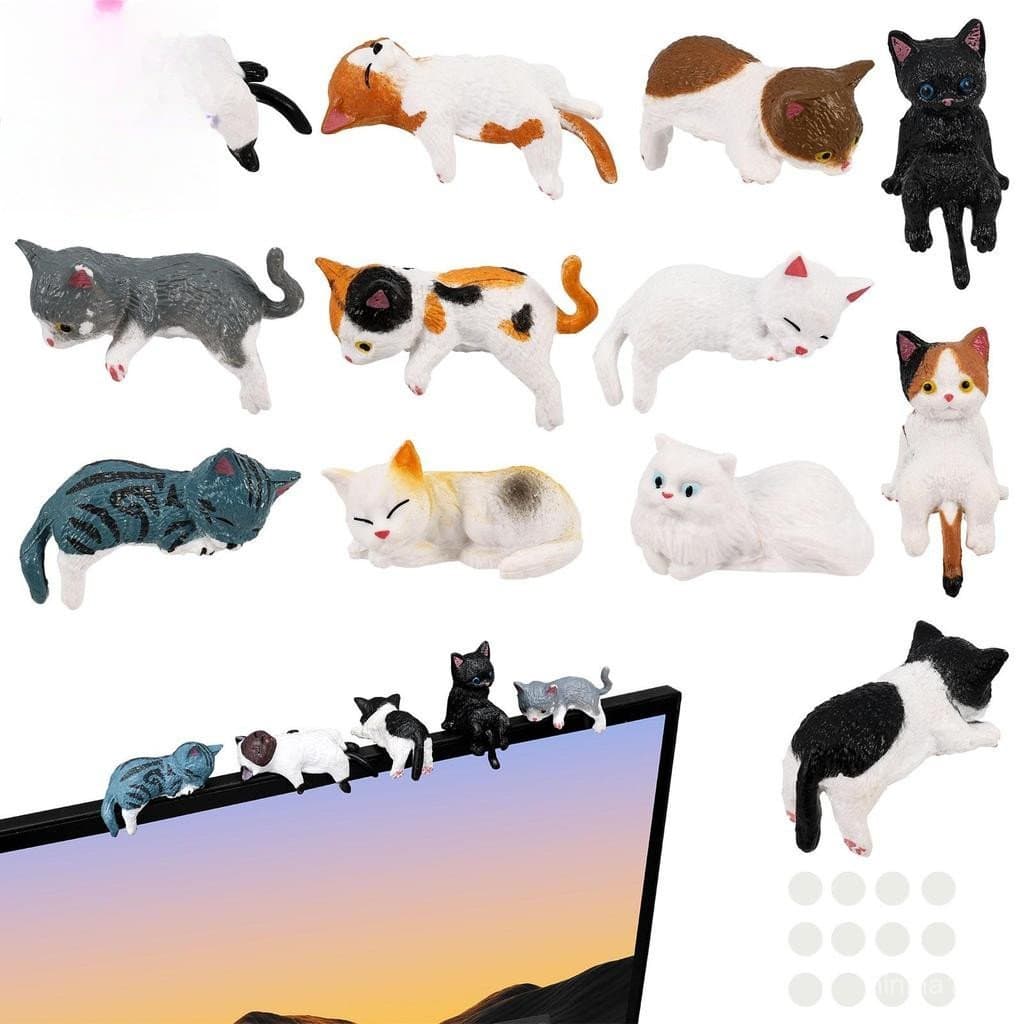12 Pçs Mini Estatuetas De Gato Adorável Gatinho Tela Decoração Resina Estátuas Em Miniatura Para Casa Painel Do Carro SH