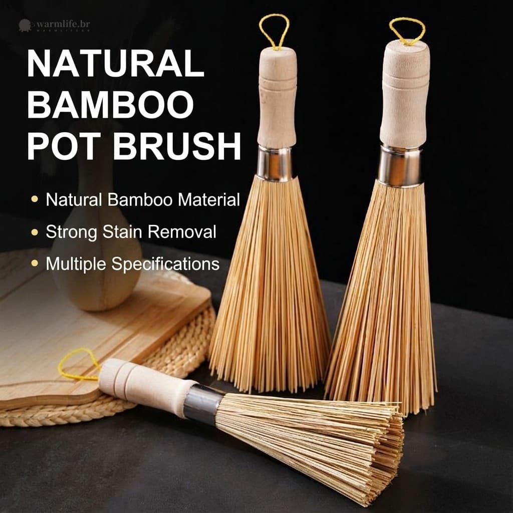Escova Para Panelas De Bambu-Purificador De Cozinha Sem Fiapos Ferro E Shabu -
