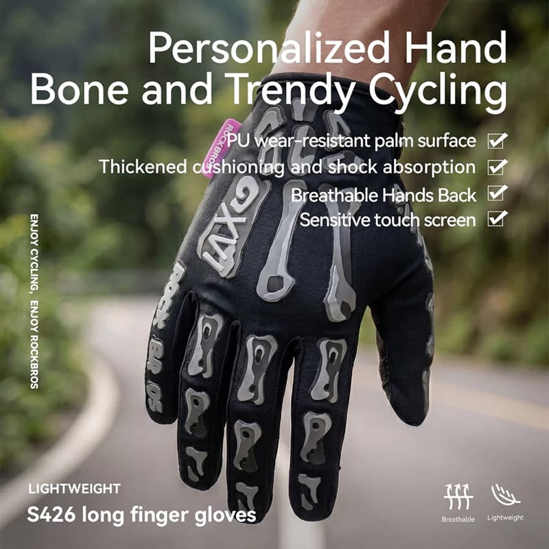 ROCKBROS Ciclismo Luvas De Dedo Cheio Primavera Verão Respirável Tela Toque Absorção Choque MTB Da Bicicleta Estrada