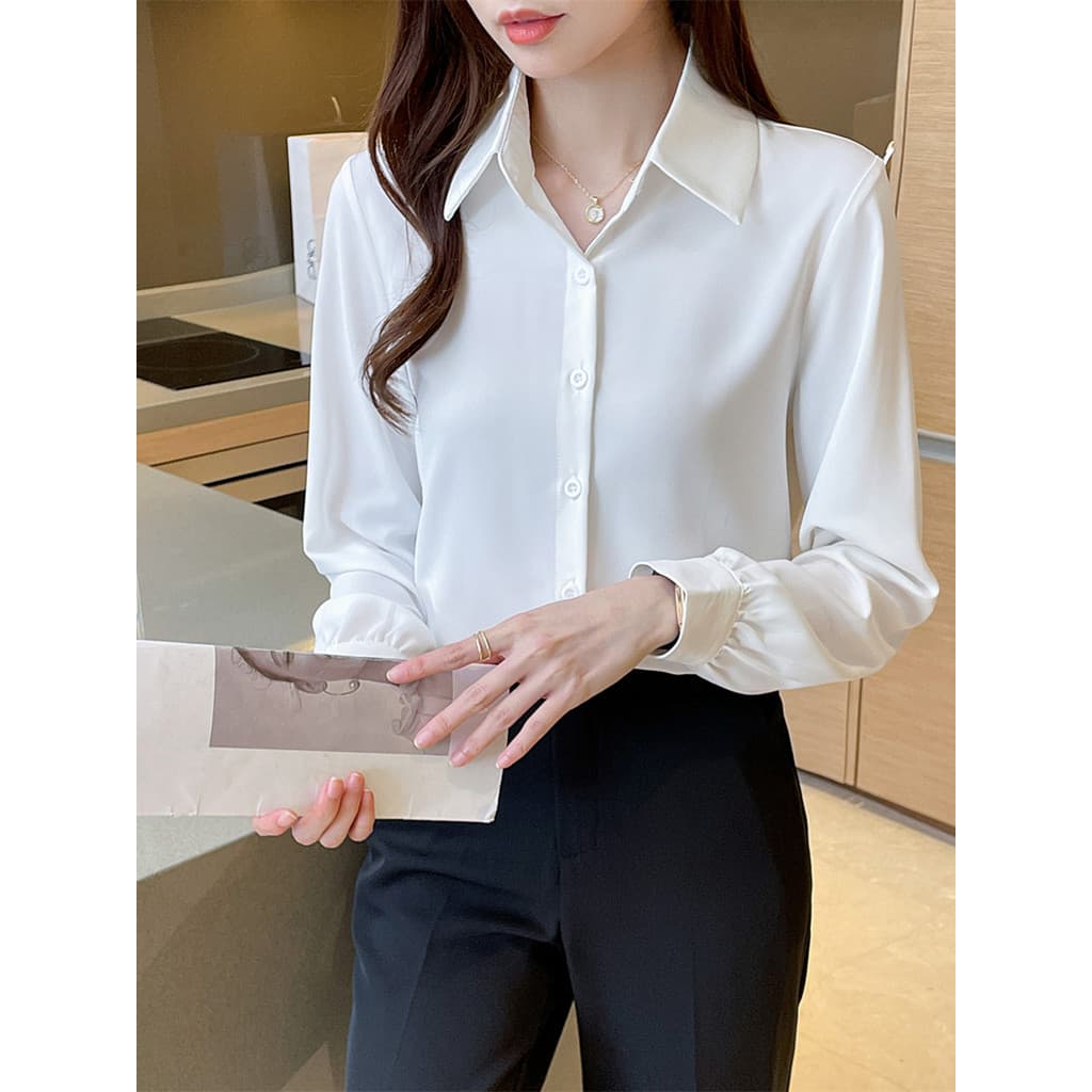 Camisa branca feminina de manga comprida camisa de viagem solta All-Match entrevista Formal Wear profissional elegante t