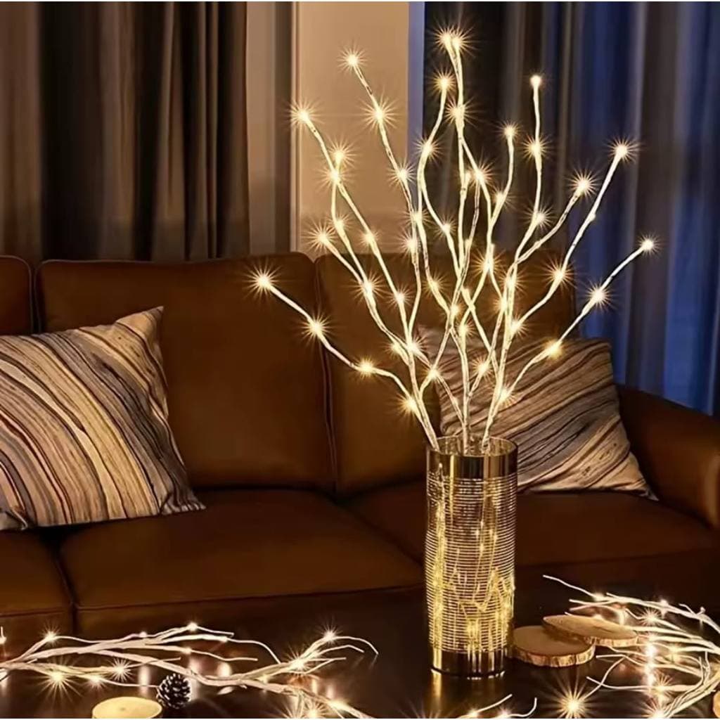 Galho Decorativo com Luzes LED Branco Quente 1 Unidade Galho Flexível para Vasos Decoração para Sala Quarto Nata