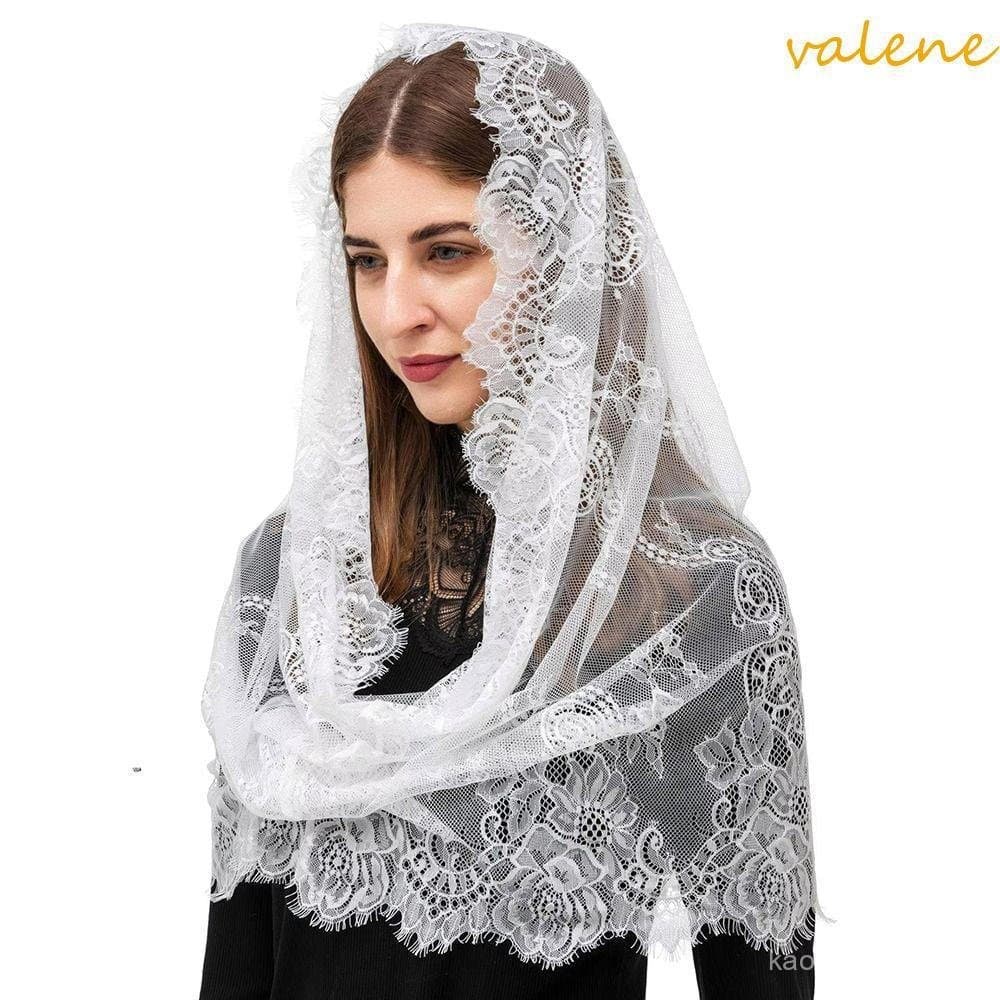 Véu de Renda VALENE, Mantilha de Noiva Preta e Branca Estilo Espanhol, Elegante Cobertura de Cabeça Estilo Missa Latina