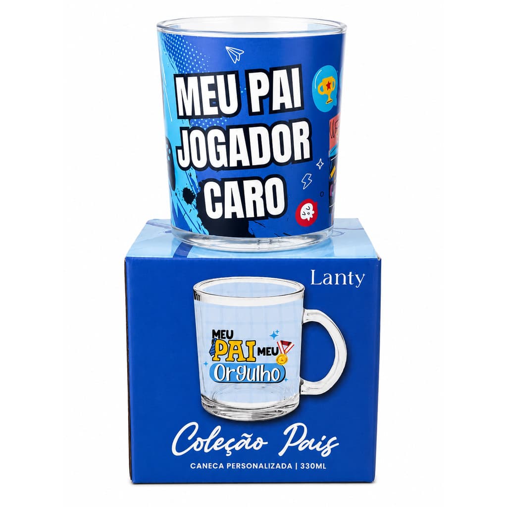 Caneca de Vidro 330ml Meu Pai Jogador Presente Gamer