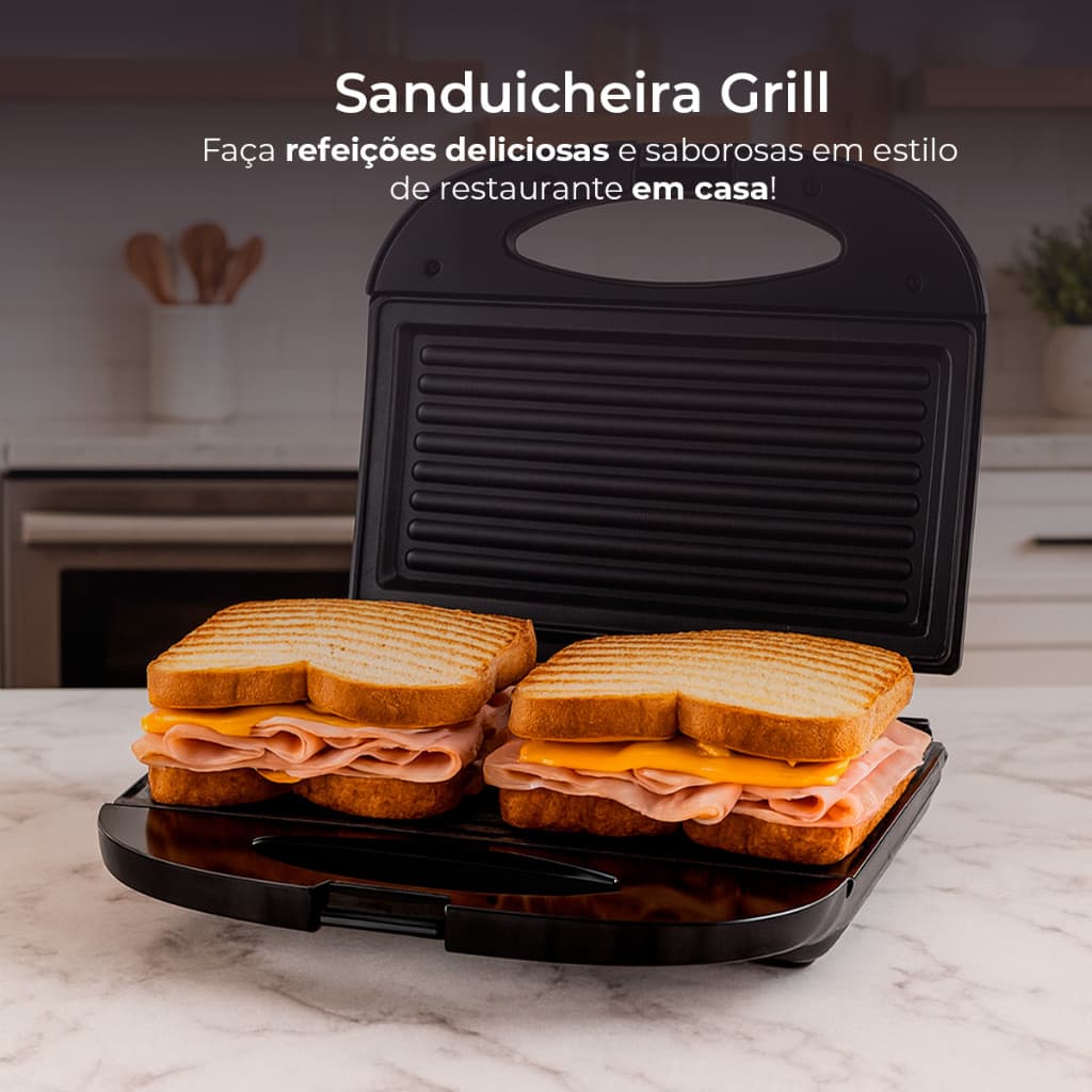 Sanduicheira Elétrica e Grill Família 2 em 1 - Inox antiaderente - 750W 220v
