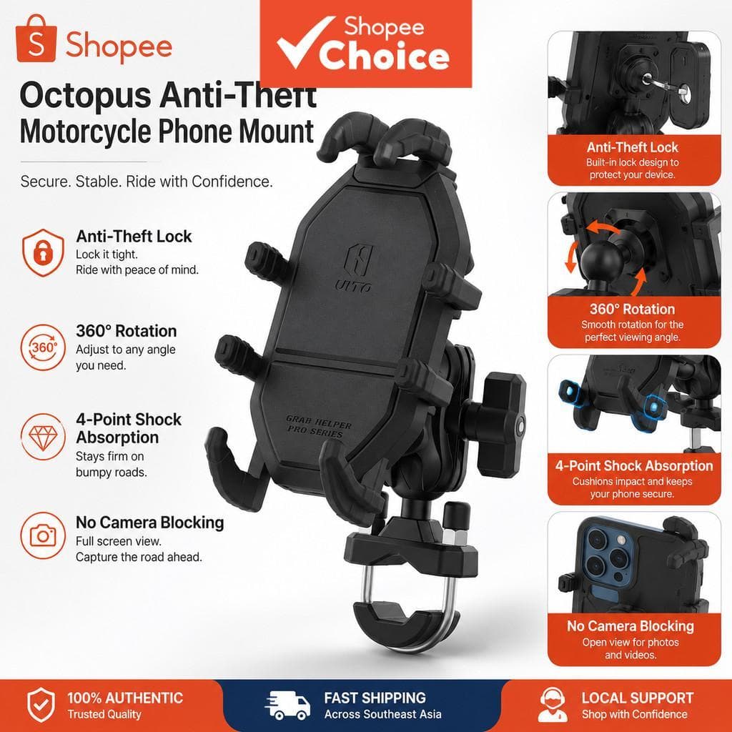 Suporte de Celular para Moto com Guidão à Prova de Impacto e Anticaída, Braçadeira de Polvo, Suporte de GPS