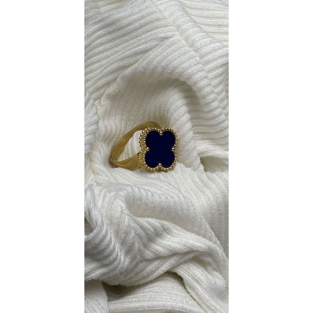 Novo anel de trevo de quatro folhas em aço inoxidável 18K com design aberto, tamanho ajustável, elegante e simples para