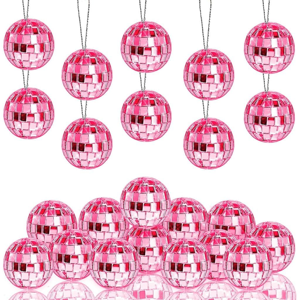 Newmemo Bola de Discoteca Rosa, 24 Peças, Bolas de Discoteca Espelhadas para Pendurar, Mini Bolas de Discoteca Rosa, Orn