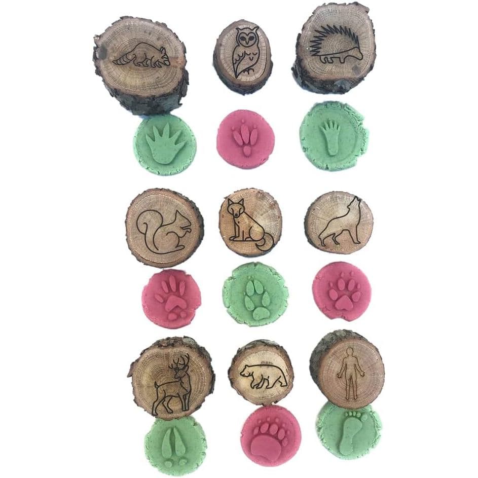 Conjunto de 9 Carimbos de Madeira com Padrões de Pés de Animais para Playdoh, Brinquedo de Carimbos de Pés de Animais pa