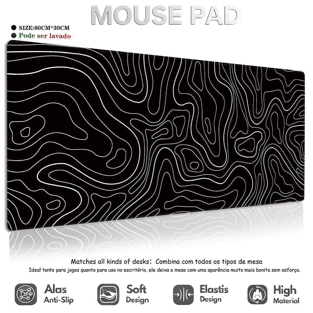Mouse Pad Gamer Preto e Branco com Linhas Design Minimalista Tapete de Mesa Antiderrapante Extra Grande para Teclado