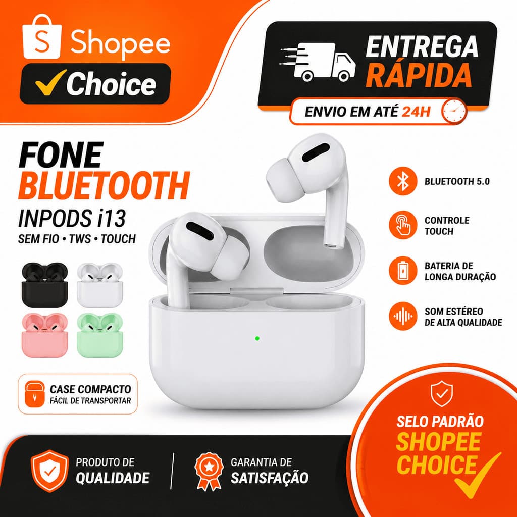 🎧 Fone de Ouvido Bluetooth Inpods i13 Pro Lehmox Wireless 5.0 Touch Super Bass com Microfone