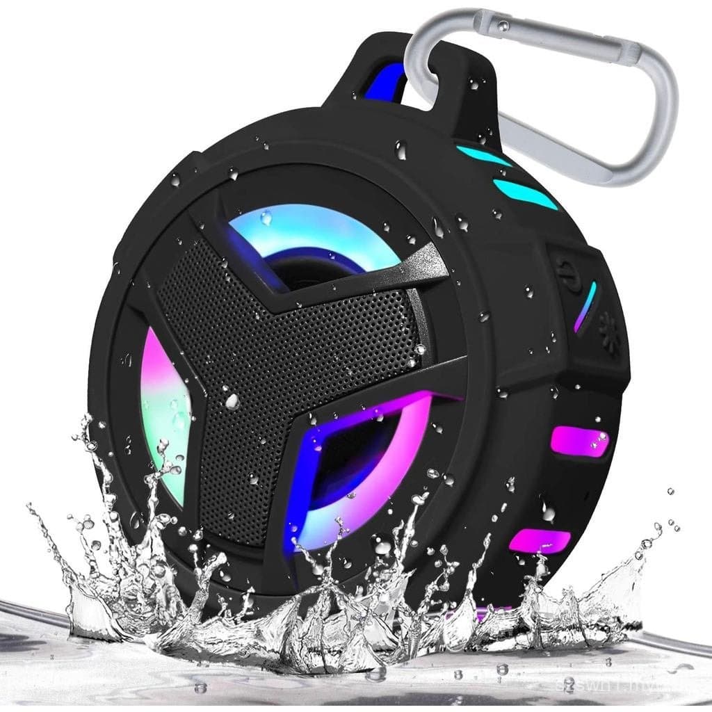 O alto-falante estéreo de praia é adequado para uso flutuante sem fio, preto, acessível,, com luz LED de 2000mA