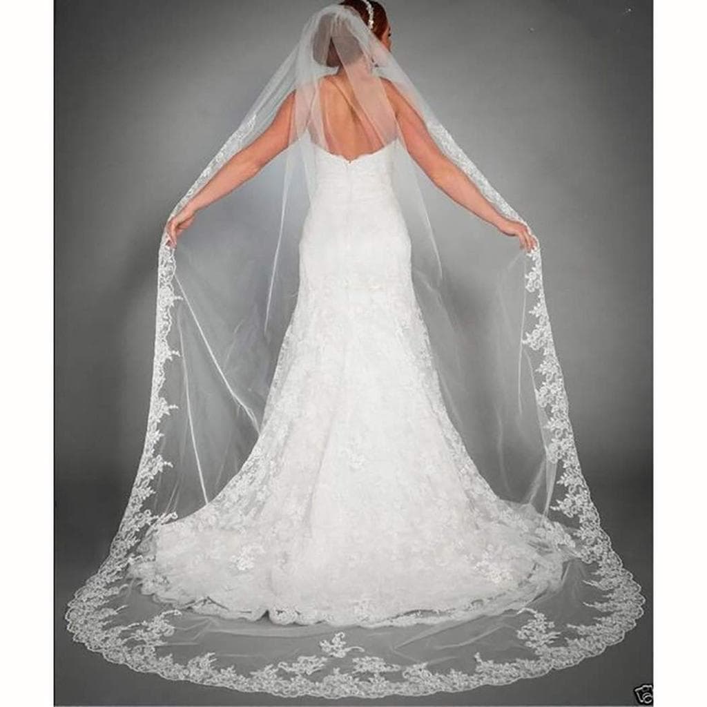 Ursumy Lindos Véus de Renda para Casamento, Véus Longos Florais para Noivas, Véu de Noiva de Tule Macio com Pente 118" (