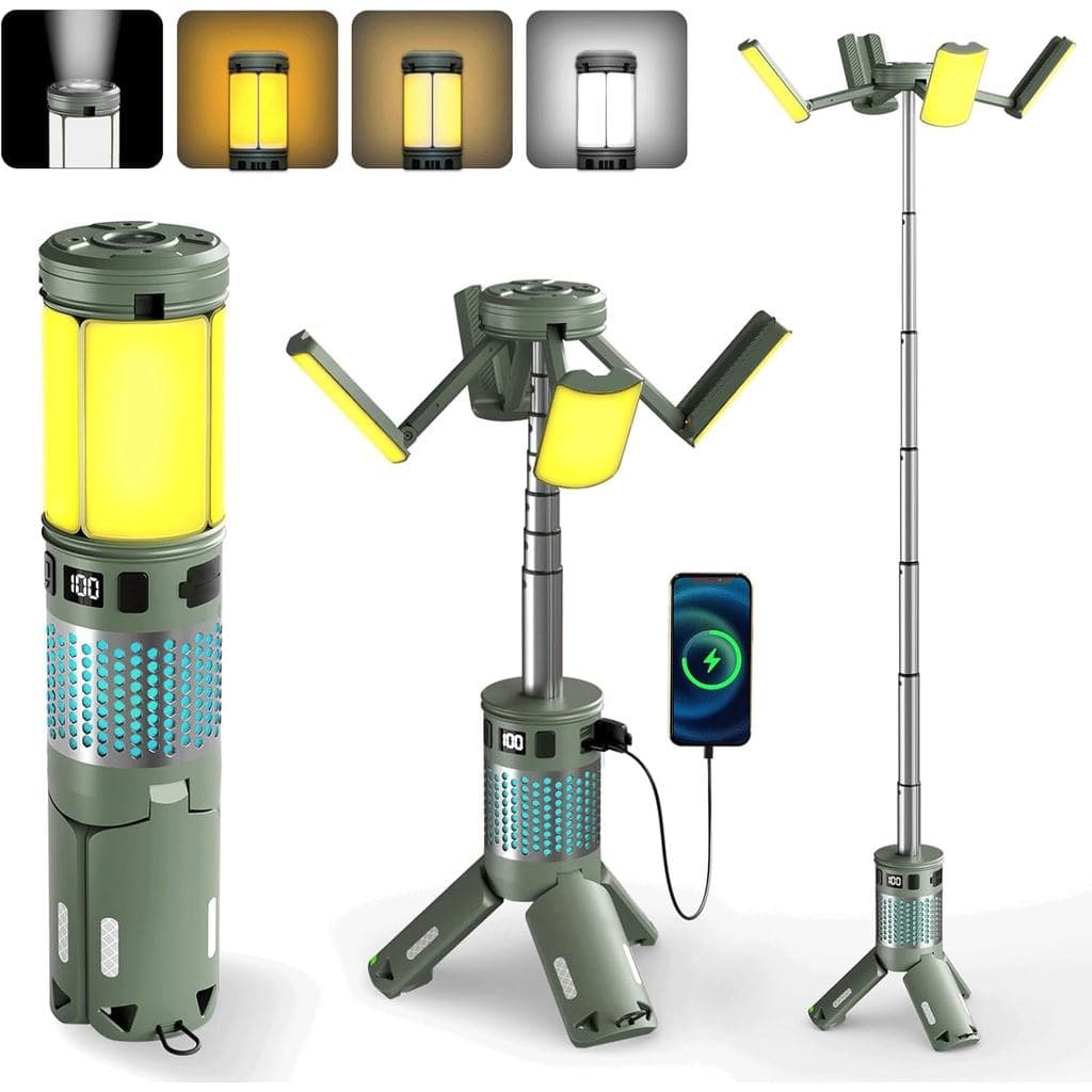 Lanterna telescópica para camping, lanterna recarregável com suporte, dobrável de 12000mAh, lanterna portátil c